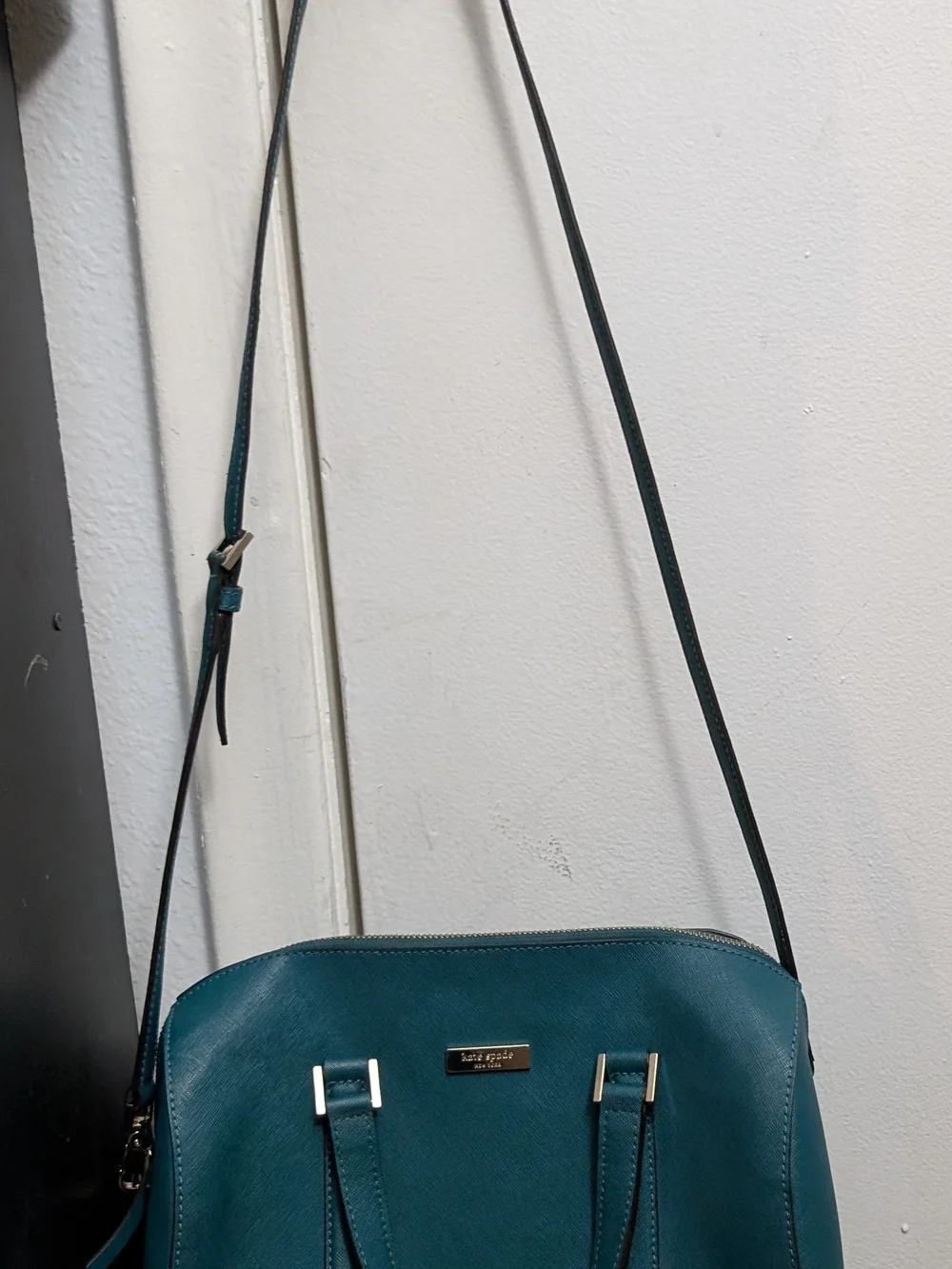kate spade deep teal dome satchel with gold-tone accents